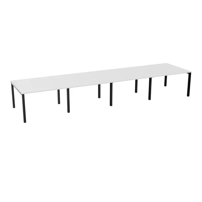 Table rectangulaire 16/18P Arial L. 480 cm x P. 120 cm x H. 73,5 prépercé obturateur au centre mélamine blanc neige pied arche carrée fixe métal lisse noir