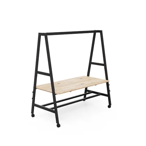 Table Nomad mobile assis/début plateau P. 90 cm x L. 180 cm mélamine chêne Brunswick épaisseur 19mm piètements métal structuré noir