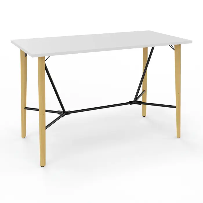 Robin table réunion L. 160 cm x P. 80 cm x H. 104,5 cm mélamine blanc neige pieds métal lisse noir/bois hêtre massif vernis
