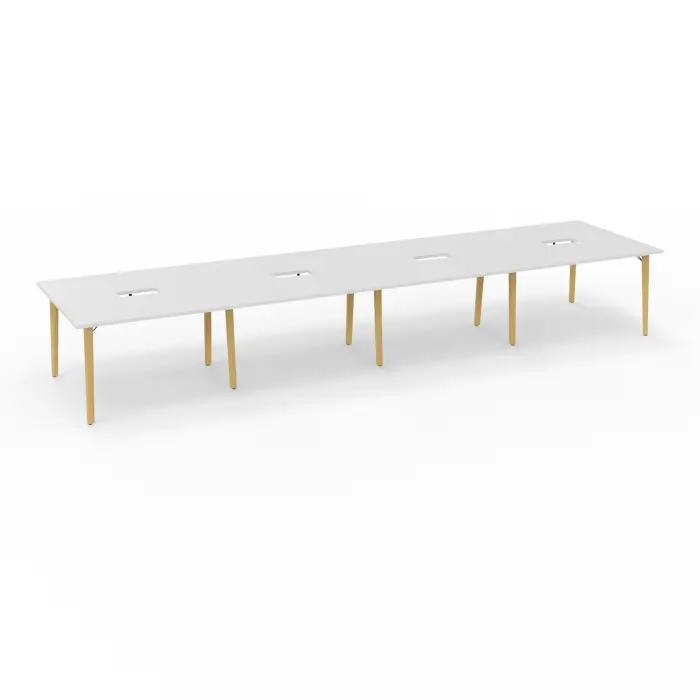 Robin table réunion 16personnes L. 480 cm x P. 120 cm x H. 73,5 mélamine blanc neige pré-percé trappe double accès pieds métal lisse noir/bois hêtre massif vernis