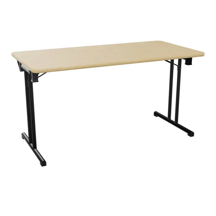 Table pliante rectangulaire H. 72 cm x L. 140 cm x P. 70 cm mélamine Chêne naturel métal lisse noir