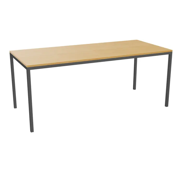 Table polyvalente rectangulaire L. 180 x P. 80 cm - plateau mélamine Hêtre clair piétement métal structuré gris anthracite