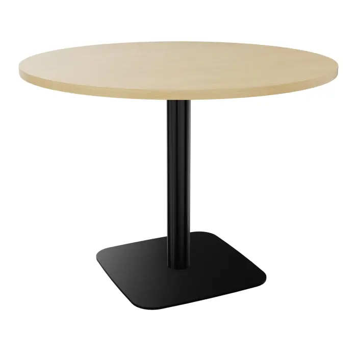 Table ronde Eloise D. 100 cm x H. 73,5 cm mélamine Chêne naturel épaisseur 25mm pied central métal lisse noir