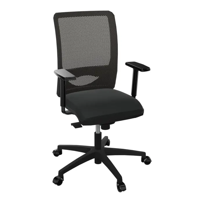 Siège Alter - mécanisme synchrone avec accotoirs 1D - assise tissu Bondaï noir et dossier résille noire - piètement nylon noir