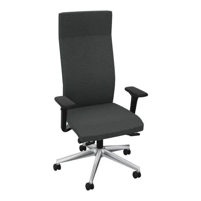 Siège Attitud synchrone cuir noir haut dossier avec tétière + accoudoirs 4D piètements métal chromé roulettes sol dur 50mm