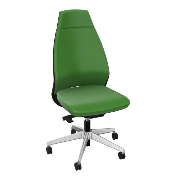 Siège Elliot avec réglage tension latérale - haut dossier avec coque noire - tissu Step bambou - Piétement métal chromé sur roulettes pour sol souple