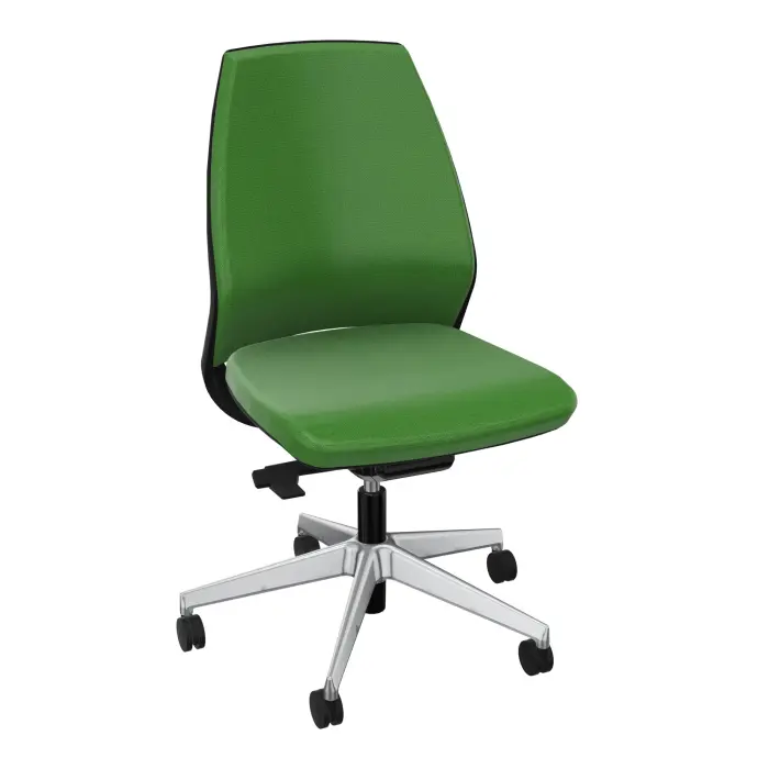 Siège Elliot avec réglage tension latérale - bas dossier avec coque noire - tissu Step bambou - Piétement métal chromé sur roulettes pour sol souple