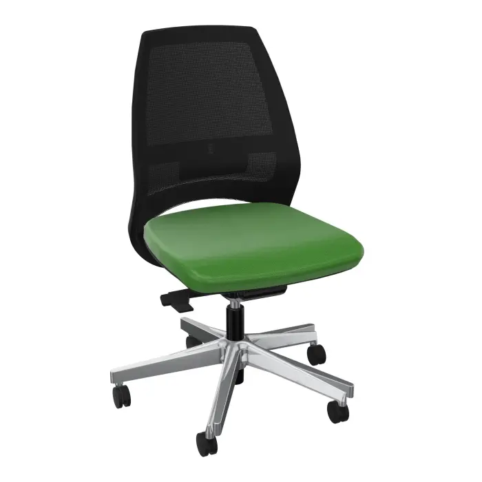 Siège Elliot avec réglage tension latérale - bas dossier résille noire avec coque noire - tissu Step bambou - Piétement métal chromé sur roulettes pour sol dur