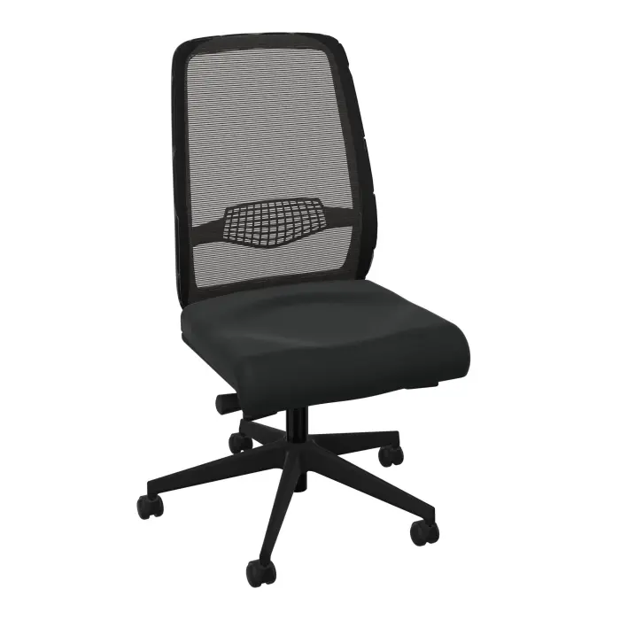 Siège Gabin - mécanisme synchrone confort assise tissu Bondaï noir dossier résille noire - piètement nylon noir - Roulettes pour sol dur freinées en charge