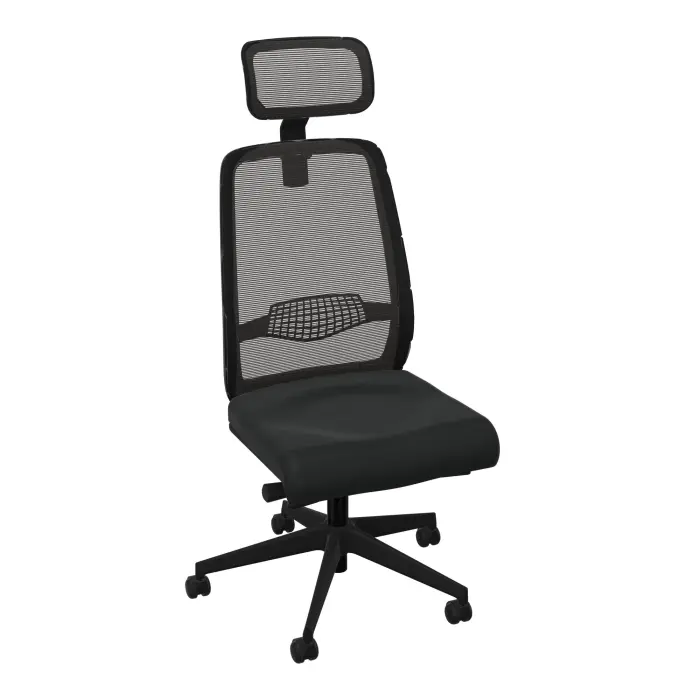 Siège Gabin - mécanisme synchrone ergonomique avec tétière assise tissu Bondaï noir dossier résille noire - piètement nylon noir - Roulettes pour sol souple