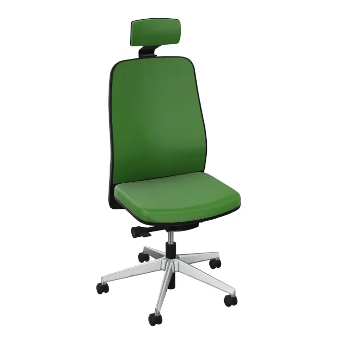 Siège Léon synchrone latéral et têtière - dossier tissu Step bambou - coque arrière noire - piétement métal chromé sur roulettes pour sol souple 65 mm