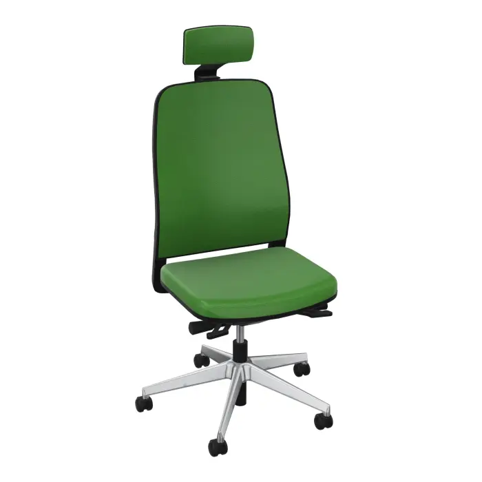 Siège Léon synchrone avec translation d'assise et têtière - dossier tissu Step bambou - coque arrière noire - piétement métal chromé sur roulettes pour sol souple 65 mm