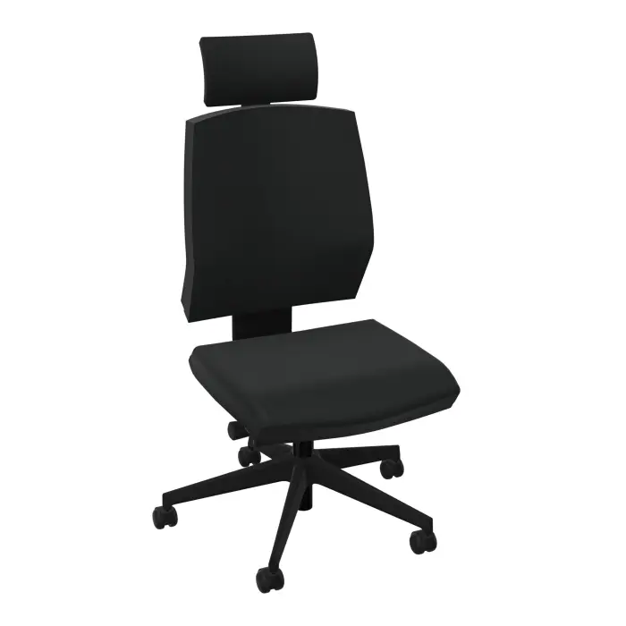 Siège Opus - mécanisme synchrone réglable en intensité avec profondeur d'assise réglable et têtière - assise et dossier tissu Bondaï  noir - piètement nylon noir - Roulettes pour sol dur freinées en charge