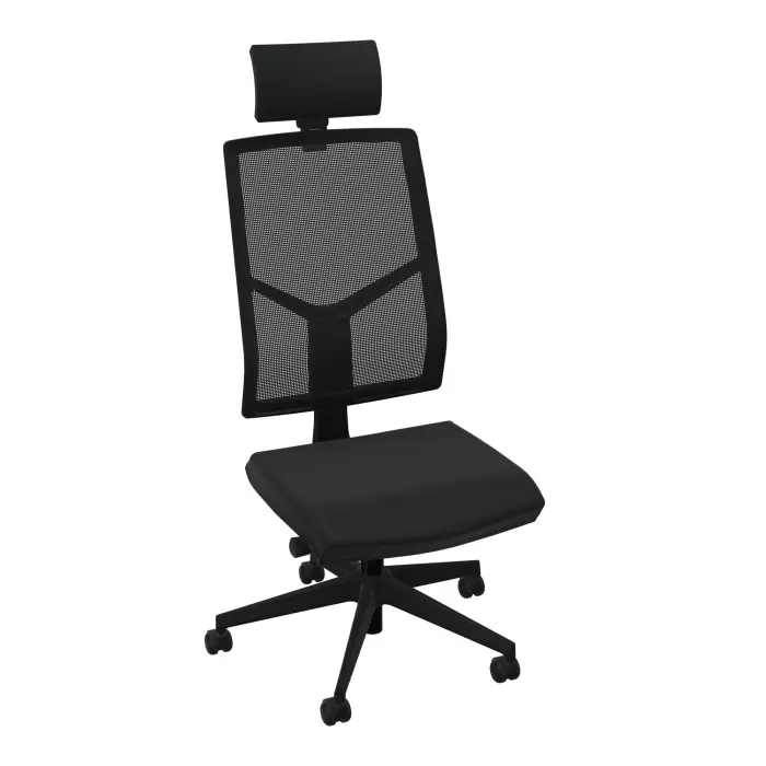 Siège Opus - mécanisme synchrone réglable en intensité avec profondeur d'assise réglable et têtière - assise tissu Bondaï noir et haut dossier résille noire - piètement nylon noir - Roulettes pour sol souple