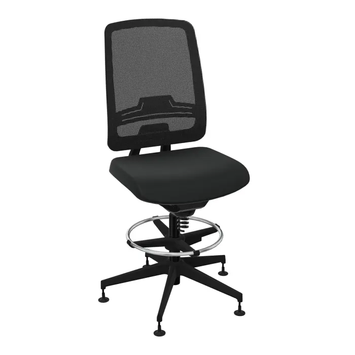 Siège Oscar 2 dessinateur haut dossier mécanisme confort dossier résille noire cadre noir assise tissu Bondaï noir piétement nylon noir - Patins