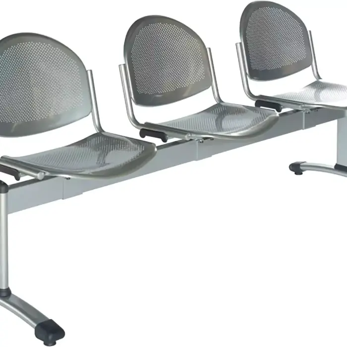 Assise et dossier en métal perforéPiétement époxy anti-rayures coloris vernis alu(Matériau classé non feu M0)