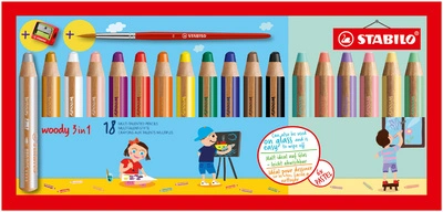 STABILO Crayon multi-talents woody 3 en 1, étui carton de 6